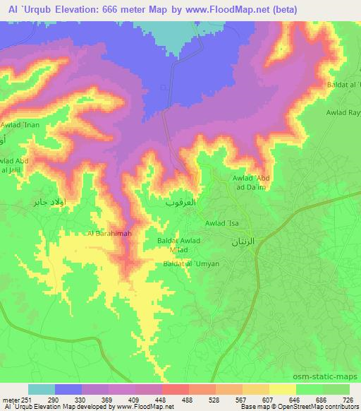 Al `Urqub,Libya Elevation Map
