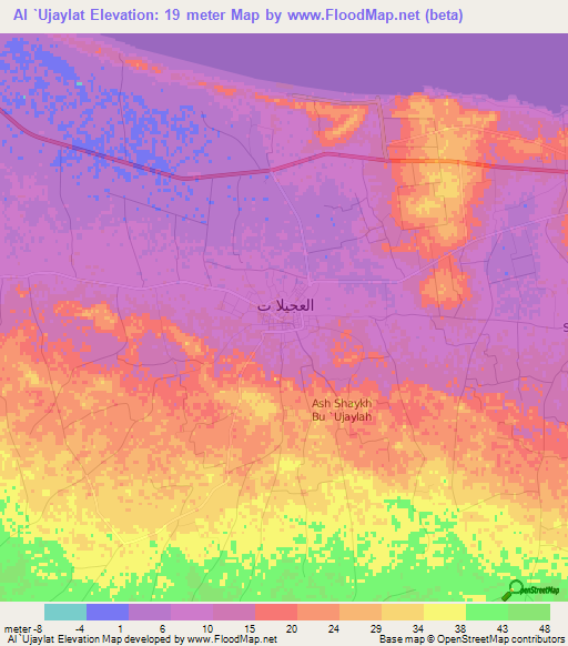 Al `Ujaylat,Libya Elevation Map