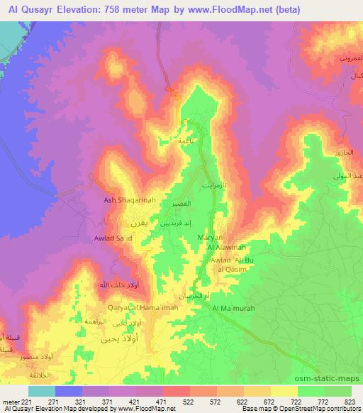 Al Qusayr,Libya Elevation Map