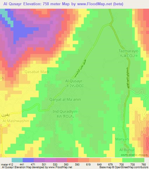 Al Qusayr,Libya Elevation Map