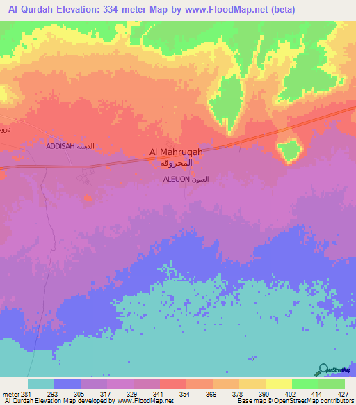 Al Qurdah,Libya Elevation Map
