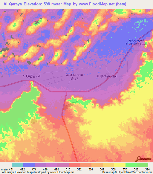 Al Qaraya,Libya Elevation Map