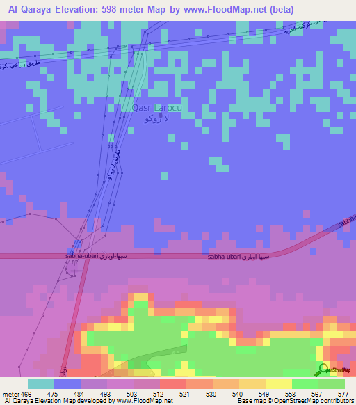 Al Qaraya,Libya Elevation Map