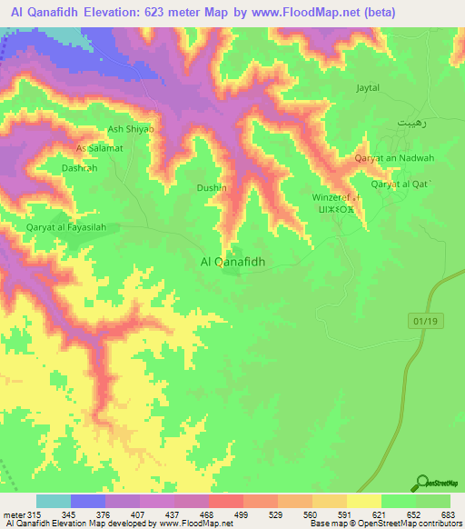 Al Qanafidh,Libya Elevation Map