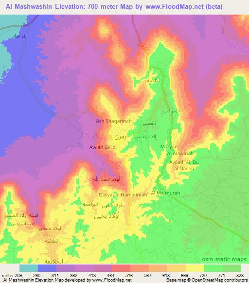 Al Mashwashin,Libya Elevation Map