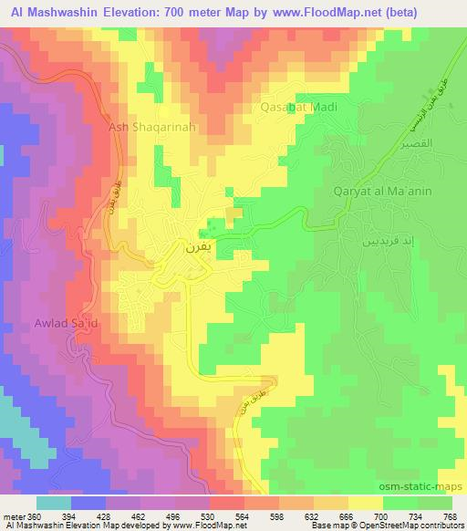 Al Mashwashin,Libya Elevation Map