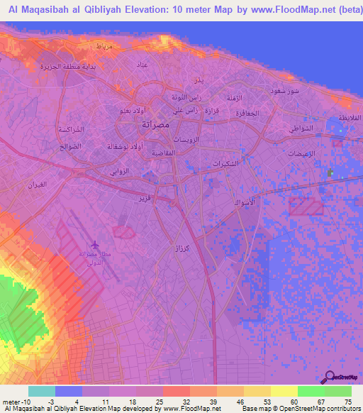 Al Maqasibah al Qibliyah,Libya Elevation Map