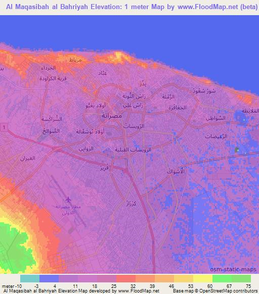 Al Maqasibah al Bahriyah,Libya Elevation Map