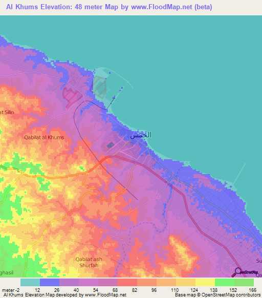 Al Khums,Libya Elevation Map