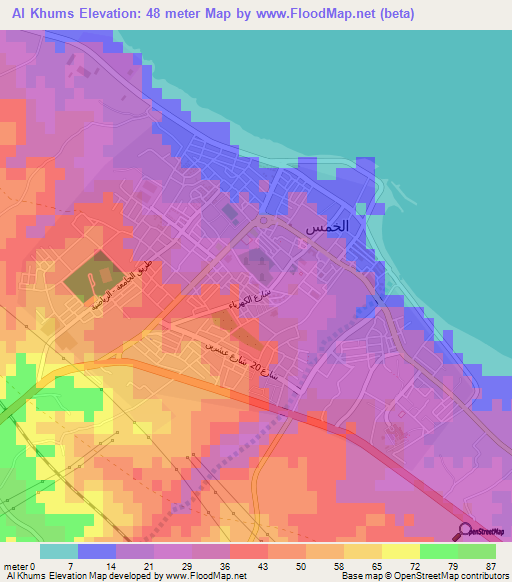 Al Khums,Libya Elevation Map