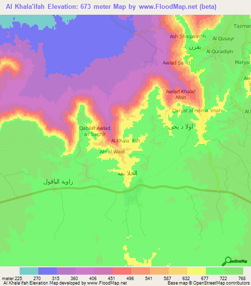 Al Khala'ifah,Libya Elevation Map