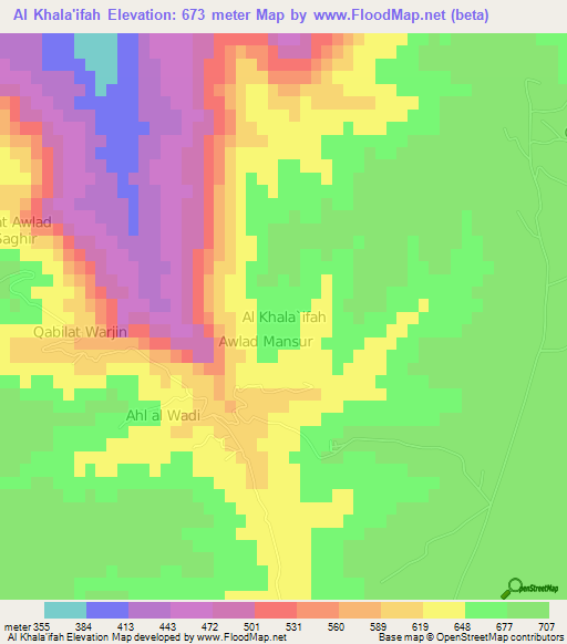 Al Khala'ifah,Libya Elevation Map