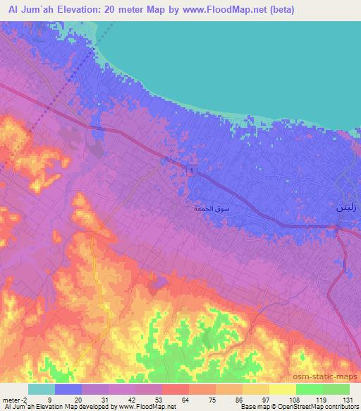 Al Jum`ah,Libya Elevation Map