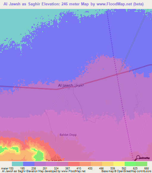 Al Jawsh as Saghir,Libya Elevation Map