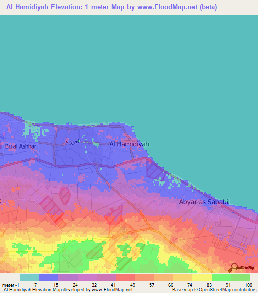 Al Hamidiyah,Libya Elevation Map