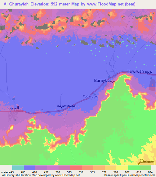 Al Ghurayfah,Libya Elevation Map