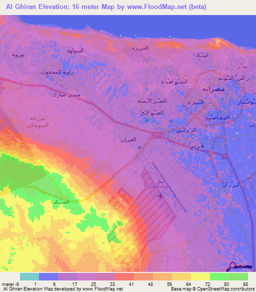 Al Ghiran,Libya Elevation Map