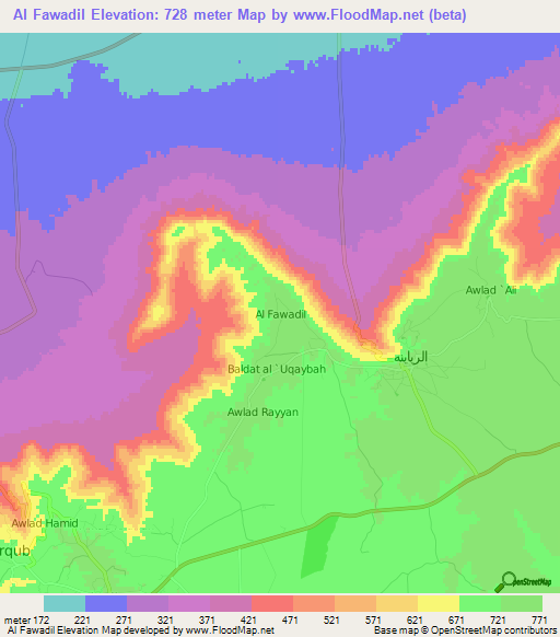 Al Fawadil,Libya Elevation Map