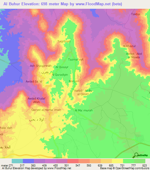 Al Buhur,Libya Elevation Map