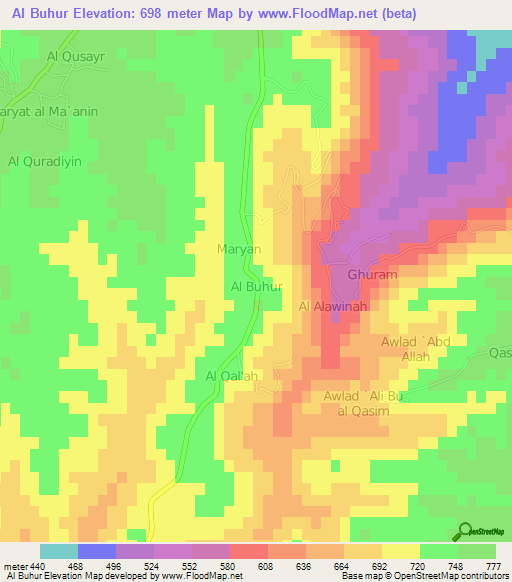 Al Buhur,Libya Elevation Map