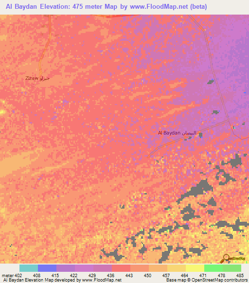 Al Baydan,Libya Elevation Map