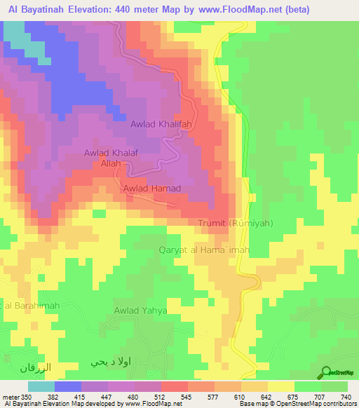 Al Bayatinah,Libya Elevation Map