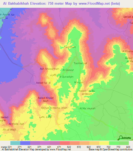 Al Bakhabikhah,Libya Elevation Map