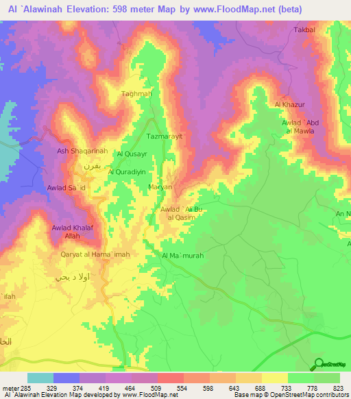 Al `Alawinah,Libya Elevation Map