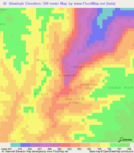 Al `Alawinah,Libya Elevation Map