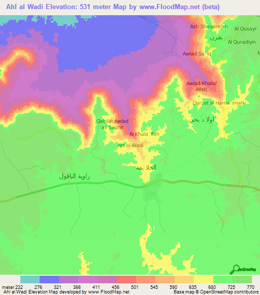 Ahl al Wadi,Libya Elevation Map