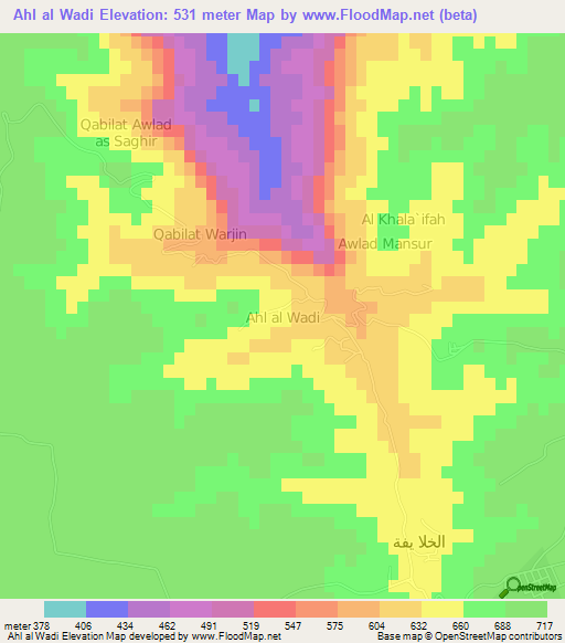 Ahl al Wadi,Libya Elevation Map