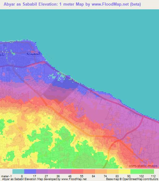 Abyar as Sababil,Libya Elevation Map