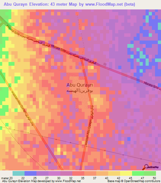 Abu Qurayn,Libya Elevation Map