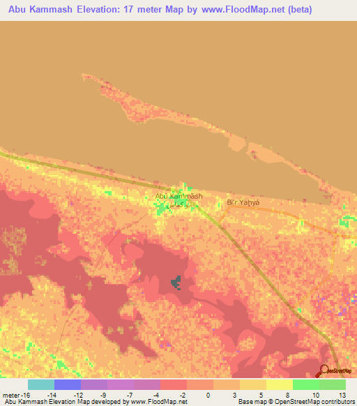 Abu Kammash,Libya Elevation Map