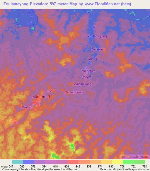 Zoulameyong,Cameroon Elevation Map