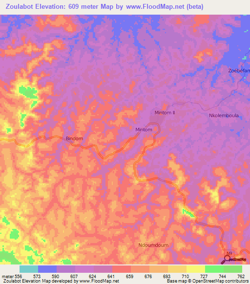 Zoulabot,Cameroon Elevation Map