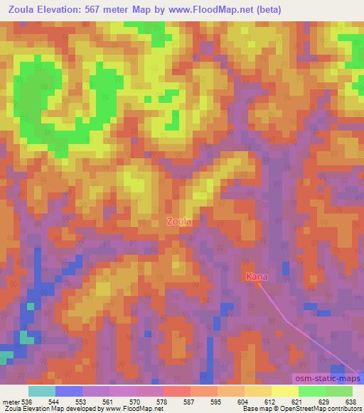 Zoula,Cameroon Elevation Map