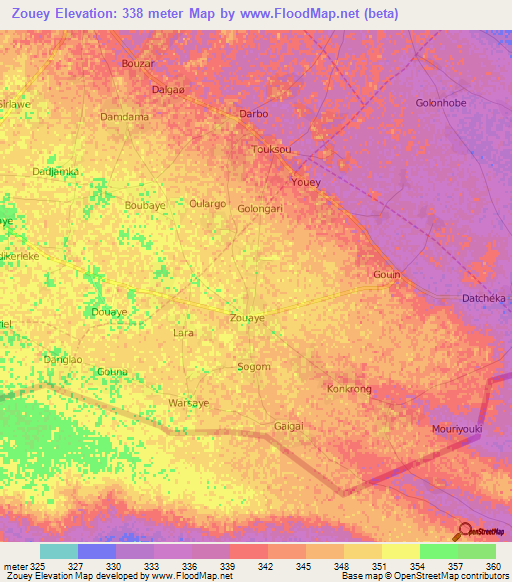 Zouey,Cameroon Elevation Map