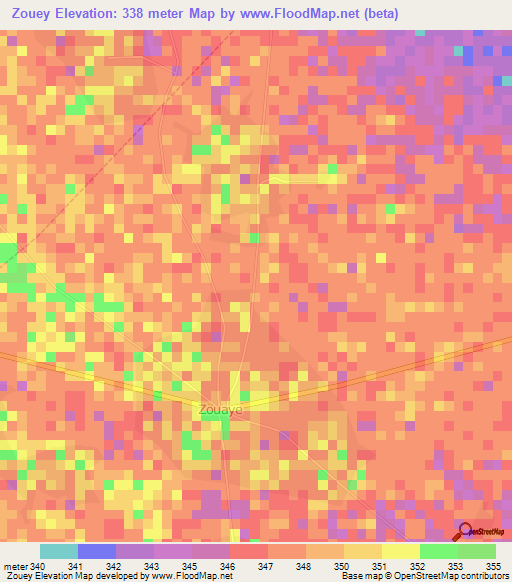 Zouey,Cameroon Elevation Map