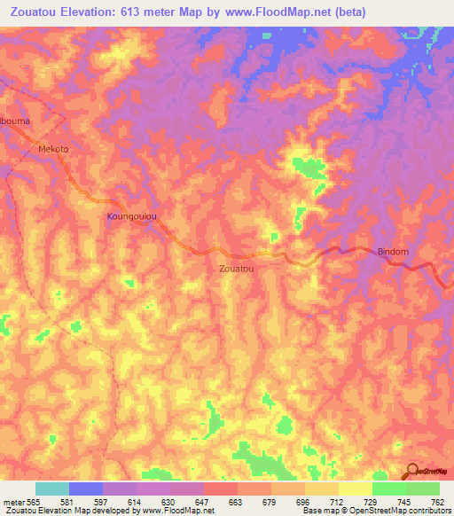 Zouatou,Cameroon Elevation Map