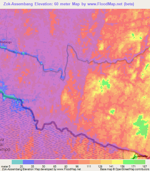 Zok-Assembang,Cameroon Elevation Map