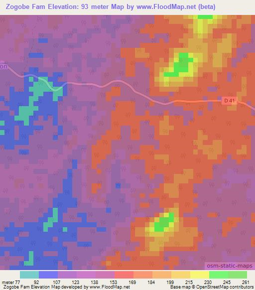 Zogobe Fam,Cameroon Elevation Map