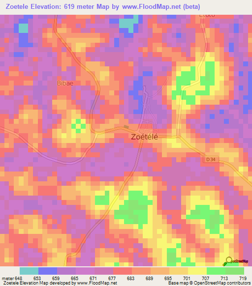 Zoetele,Cameroon Elevation Map