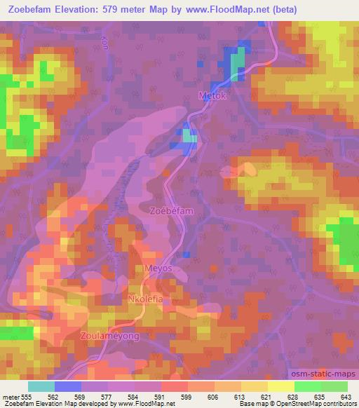 Zoebefam,Cameroon Elevation Map