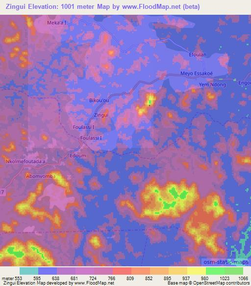Zingui,Cameroon Elevation Map