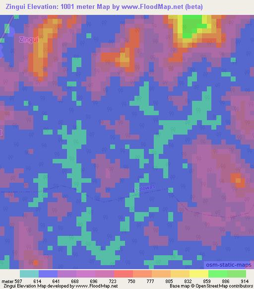 Zingui,Cameroon Elevation Map