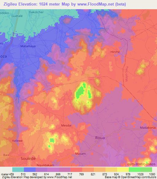 Zigileu,Cameroon Elevation Map