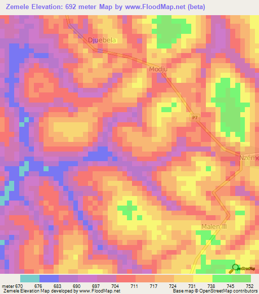 Zemele,Cameroon Elevation Map