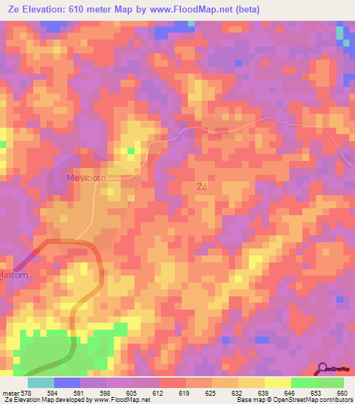 Ze,Cameroon Elevation Map