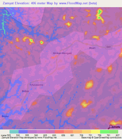 Zamyat,Cameroon Elevation Map